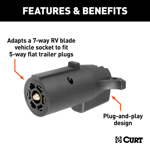 Curt Electrical Adapter (7-Way RV Blade Vehicle to 5-Way Flat Trailer, Packaged) #57251
